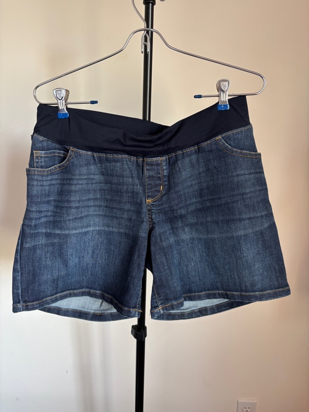 Liz Lange Dark Blue Denim Maternity Shorts with Navy Waistband